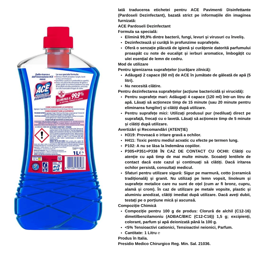 ACE dezinfectant pardoseli - ETICHETĂ