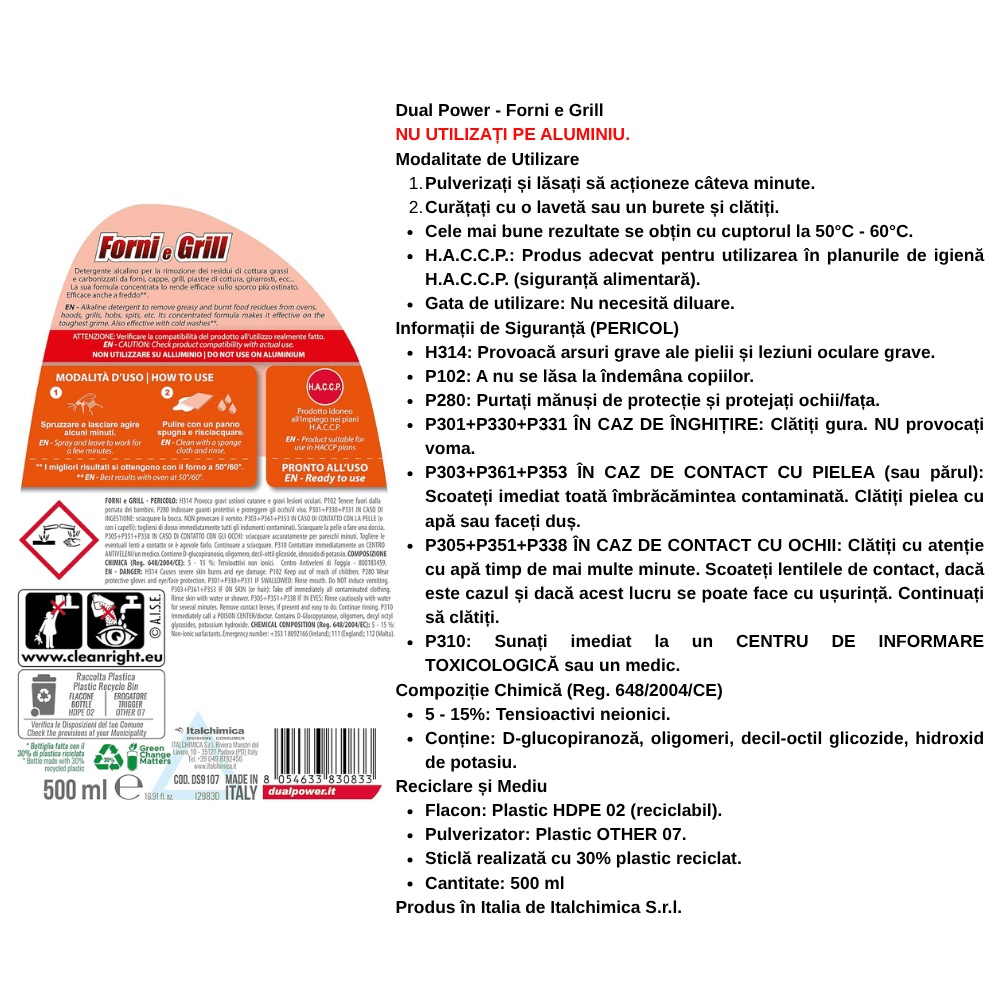 dual power spray curatat cuptor si gratar 500 ml