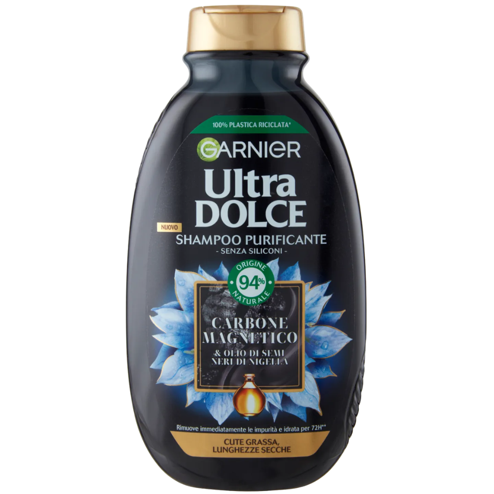 Garnier Ultra Dolce șampon purifiant cu Cărbune Magnetic și Ulei din Semințe Negre de Nigella, 250 ml