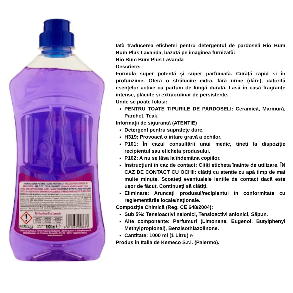 rio bum bum plus detergent pardoseli Lavandă 1000 ml