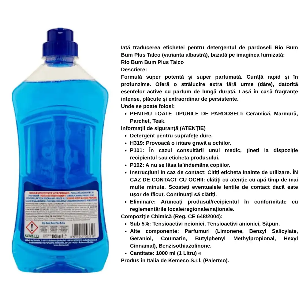rio bum bum plus detergent pardoseli talc 1000 ml