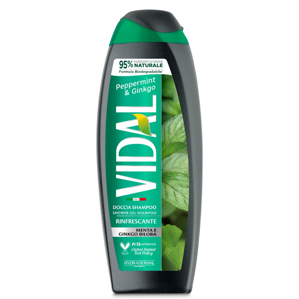 Vidal gel de duș și șampon răcoritor cu mentă piperită și ginkgo biloba, 250 ml