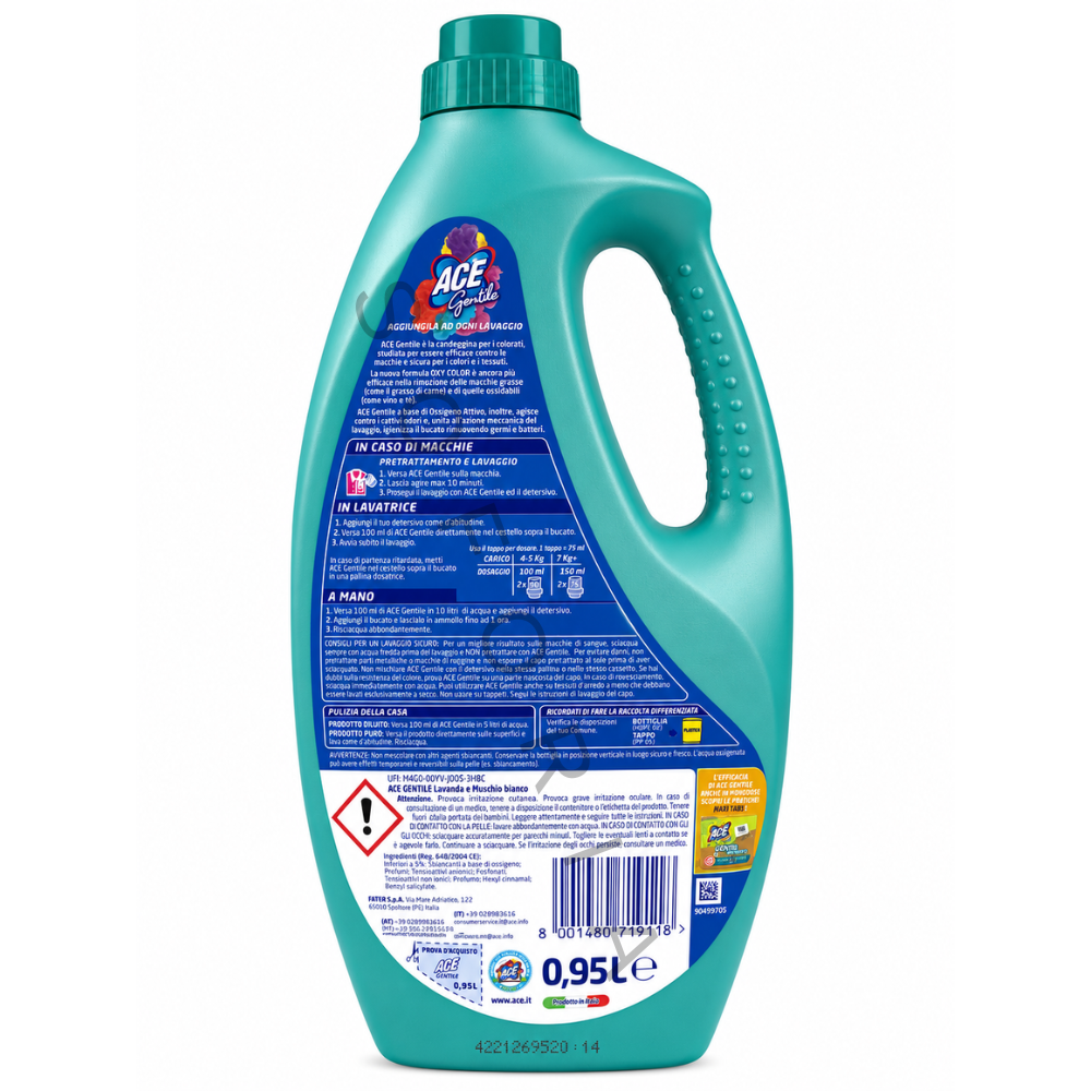 ACE Gentle inalbitor rufe colorate Lavanda si Mosc Alb oxigen activ 0.95 L