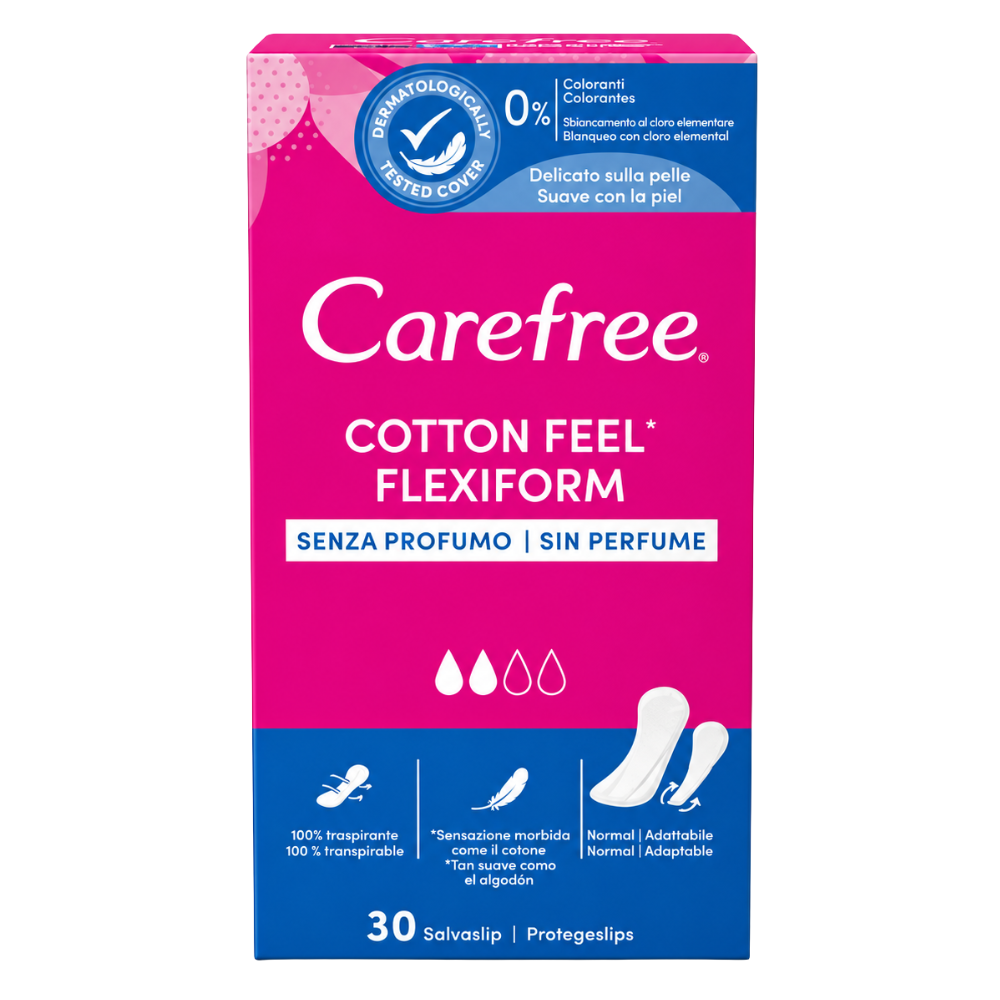 Carefree Cotton Feel Flexiform fără parfum, absorbante zilnice adaptabile, 30 bucăți
