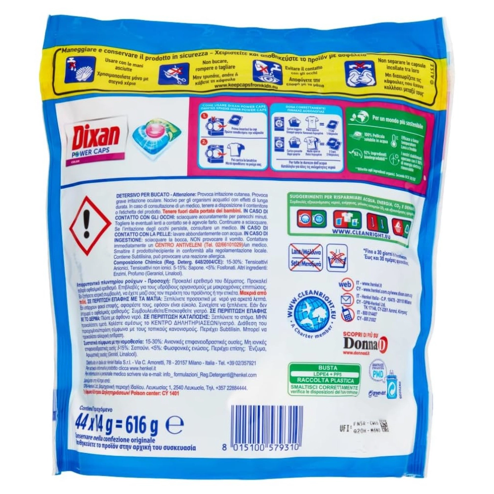 Dixan capsule pentru rufe colorate Power Caps 44 spălări