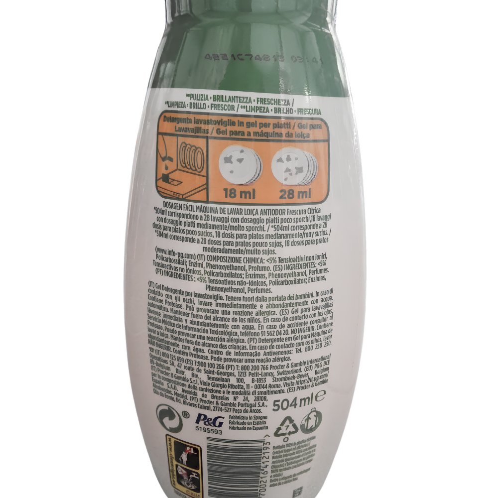 Fairy Platinum Gel Anti-Miros pentru mașina de spălat vase 504 ml