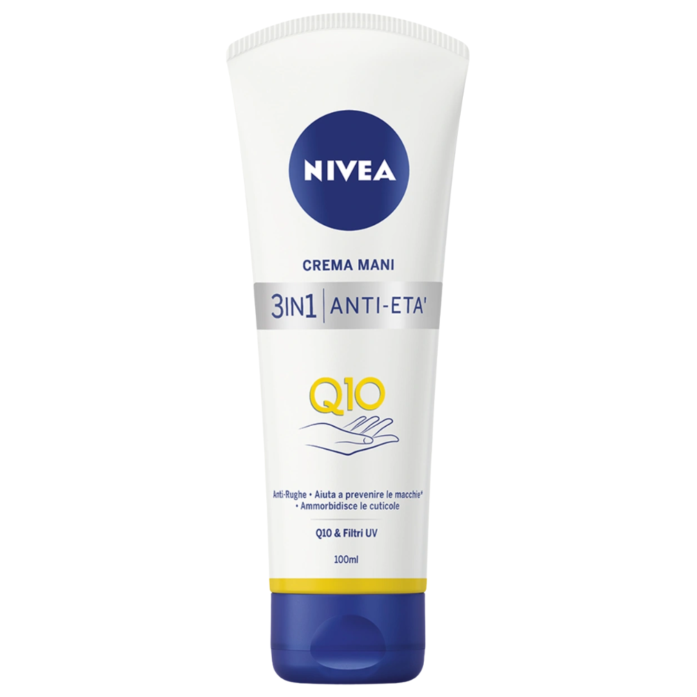 Nivea cremă de mâini Q10 3 în 1 Anti-Eta' cu filtre UV, 100 ml
