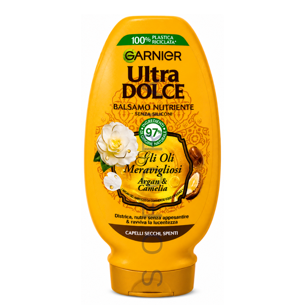 Garnier Ultra Dolce Gli Oli Meravigliosi balsam nutritiv pentru par Argan & Camelia 200 ml Garnier Ultra Dolce Gli Oli Meravigliosi balsam