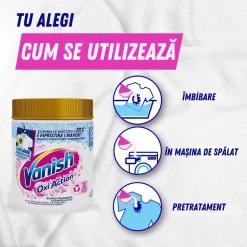 Vanish Oxi Action aditiv pentru îndepărtarea petelor pudră pentru rufe albe 500 g