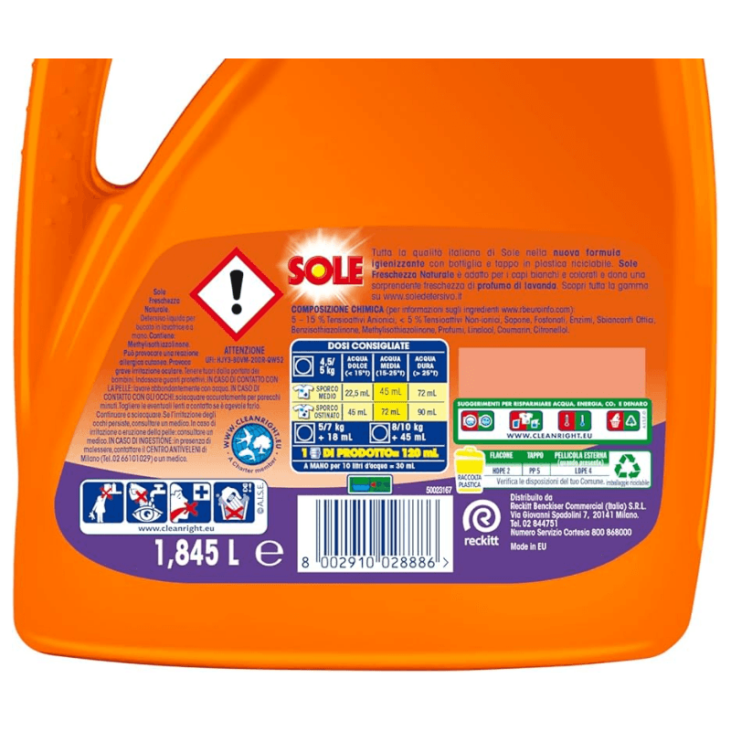Sole Freschezza Naturale detergent de rufe lichid Lavandă 1845 ml, 41 spălări - imagine 2