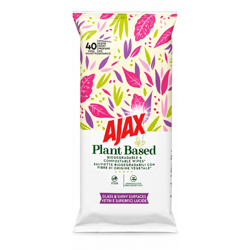 Ajax Plant Based șervețele sticla si suprafete lucioase 40 buc