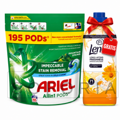 Ariel Allin1 PODS Mountain Spring 195 capsule + Lenor Summer Breze 71 spalari.