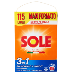 Sole 3 în 1 detergent pudră pentru rufe albe, 115 spălări, 5,75 kg